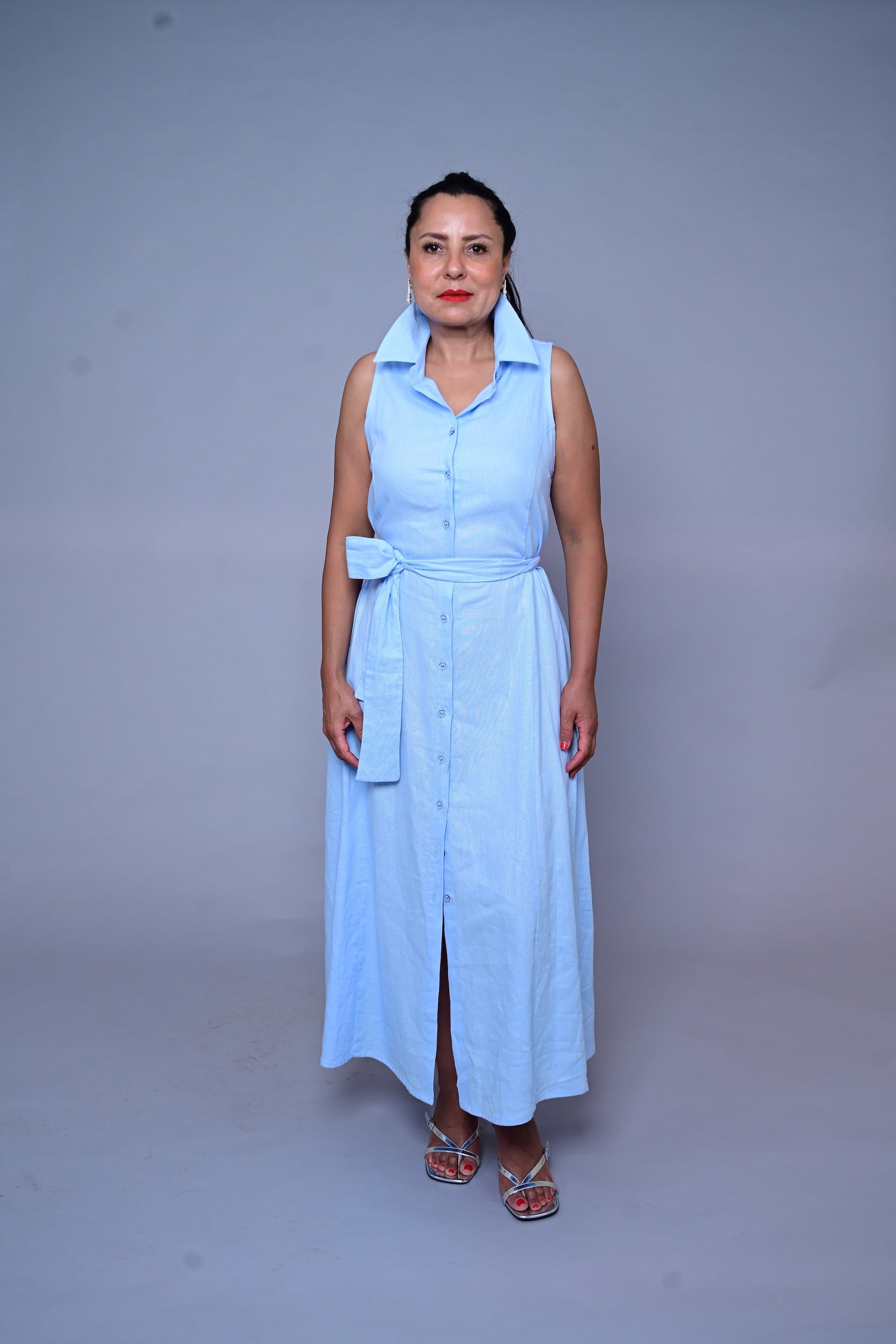 Robe 100 % lin – Bleu poudré