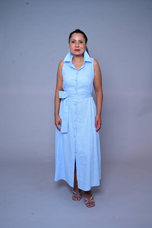 Robe 100 % lin – Bleu poudré