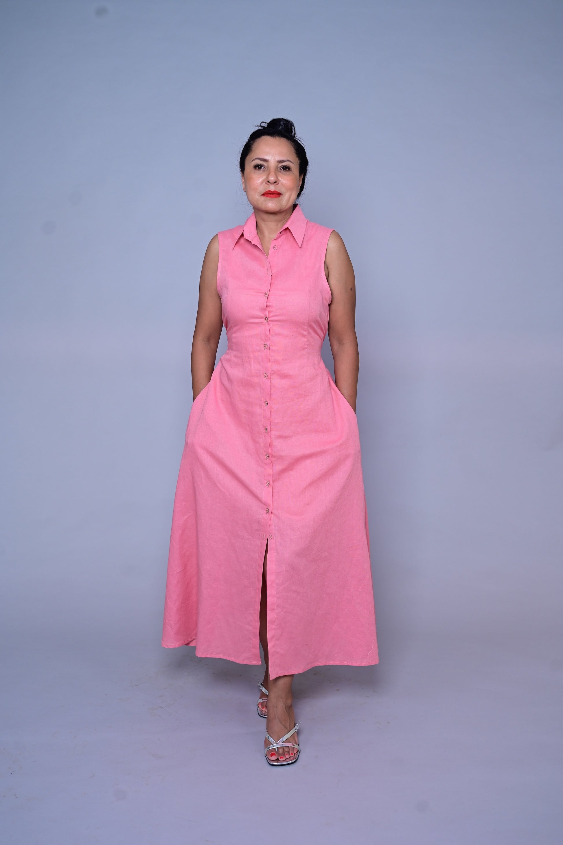 Robe 100 % lin – Rose coquillage