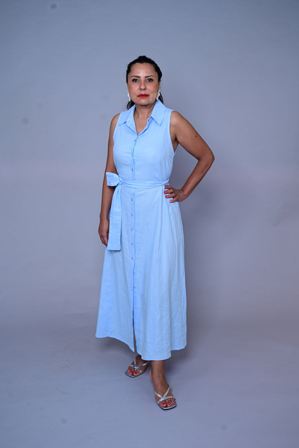 Robe 100 % lin – Bleu poudré