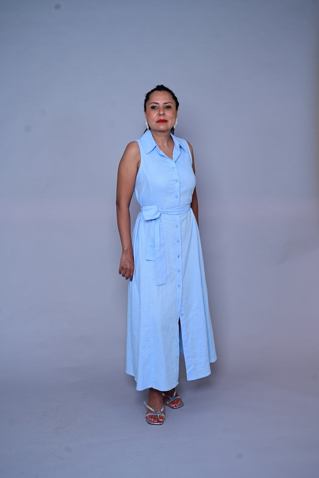 Robe 100 % lin – Bleu poudré