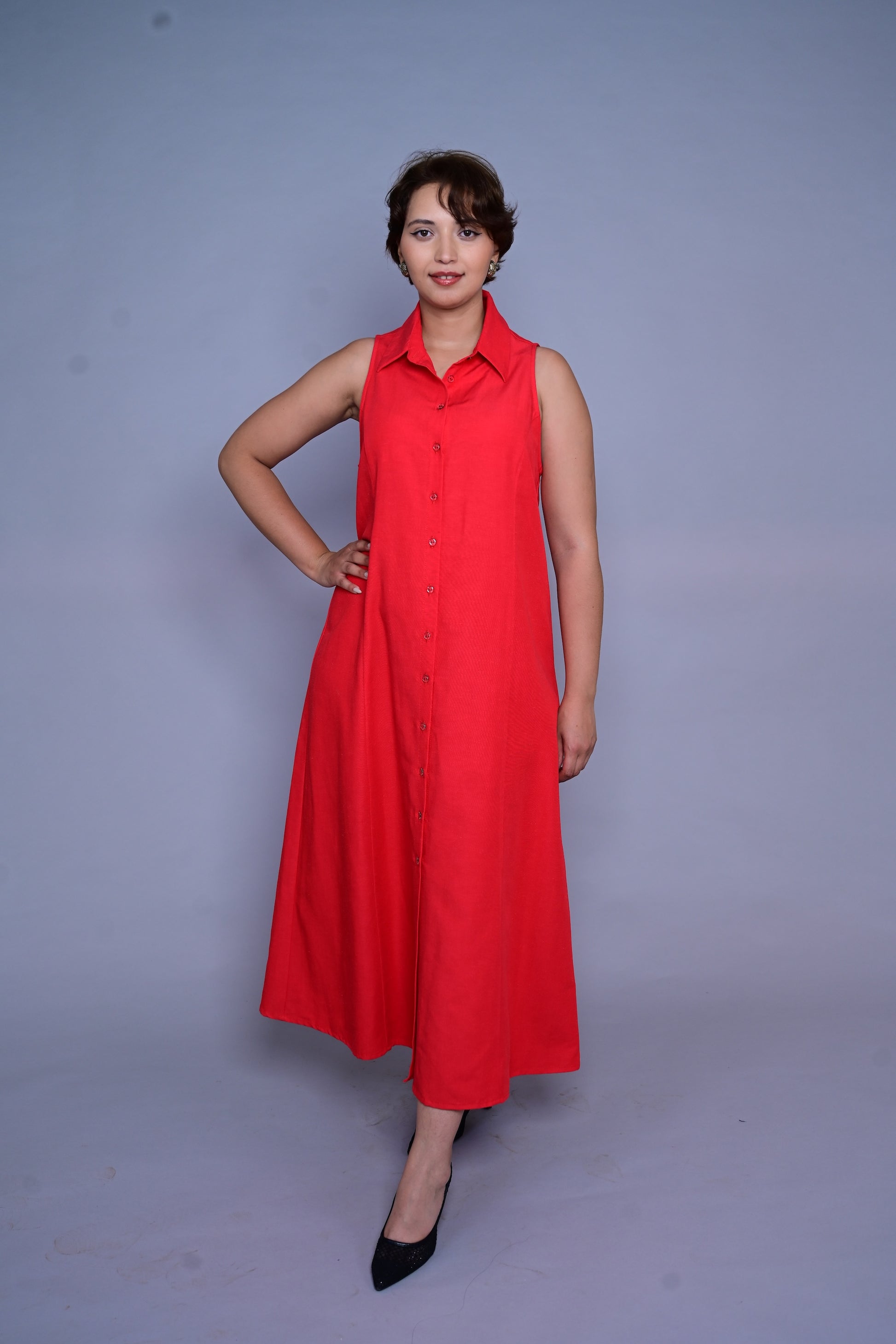 Robe 100 % lin - Rouge coquelicot