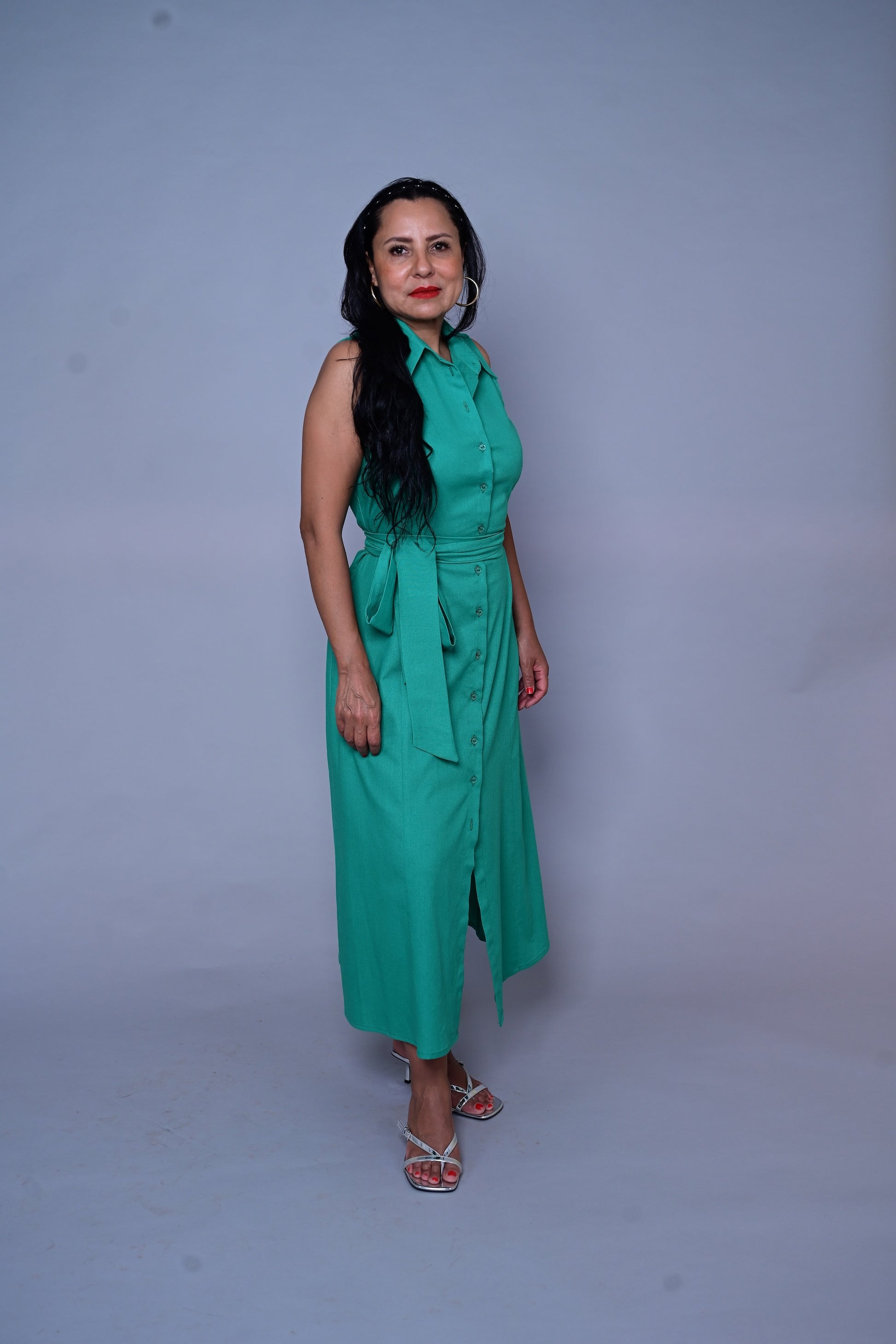 Robe 100 % lin – Vert jade