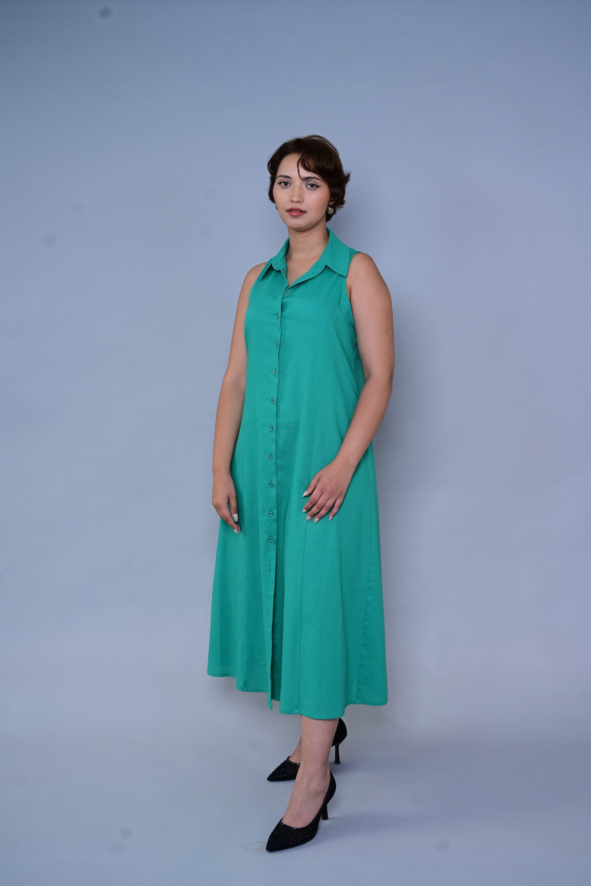 Robe 100 % lin – Vert jade